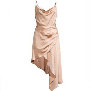 Elliatt Jacinda Asymmetrical Satin Cocktail Dress Gold Size M
